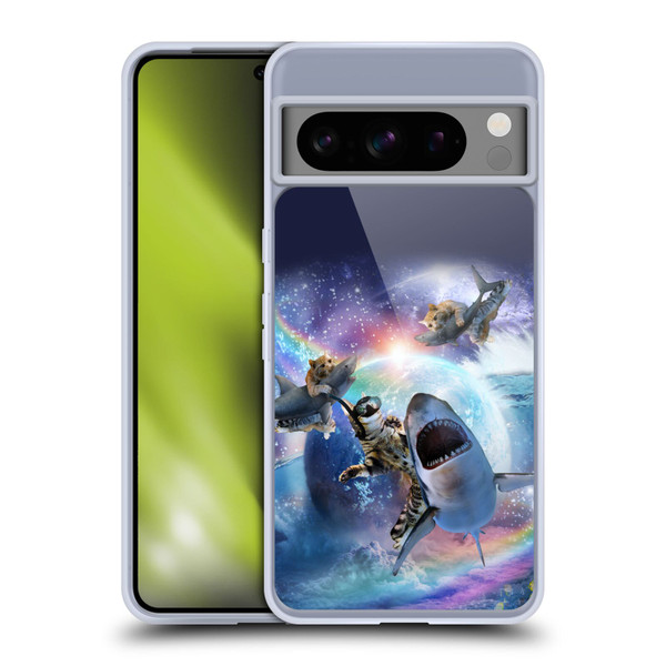 Random Galaxy Animals Space Cat Riding Shark Soft Gel Case for Google Pixel 8 Pro