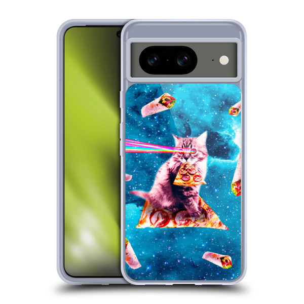 Random Galaxy Space Cat Lazer Eye & Pizza Soft Gel Case for Google Pixel 8