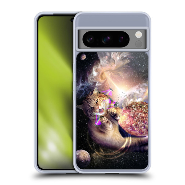 Random Galaxy Space Cat Reaching Big Pizza Soft Gel Case for Google Pixel 8 Pro