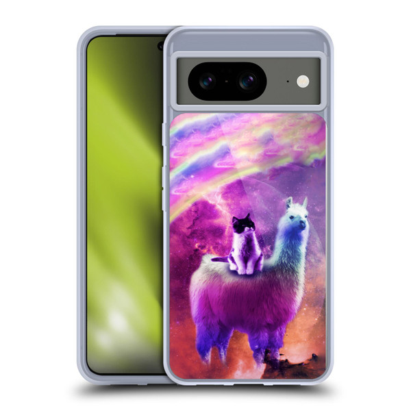 Random Galaxy Space Llama Purple Galaxy Cat Soft Gel Case for Google Pixel 8