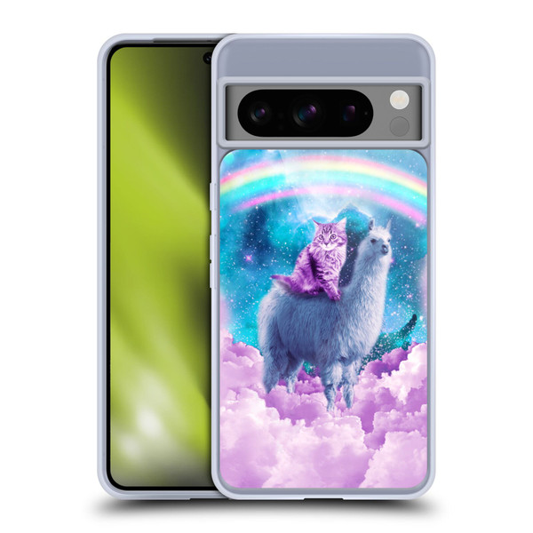 Random Galaxy Space Llama Cloudy Cat In Rainbow Soft Gel Case for Google Pixel 8 Pro