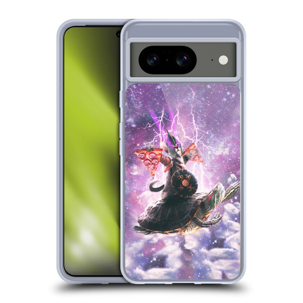 Random Galaxy Space Pizza Ride Lazer Cat Riding Turtle Soft Gel Case for Google Pixel 8