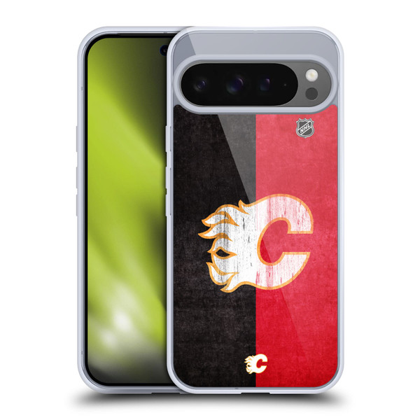 NHL Calgary Flames Half Distressed Soft Gel Case for Google Pixel 9 Pro XL