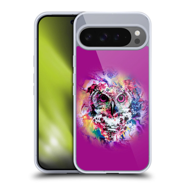 Riza Peker Animal Abstract Neon Owl Soft Gel Case for Google Pixel 9 Pro XL