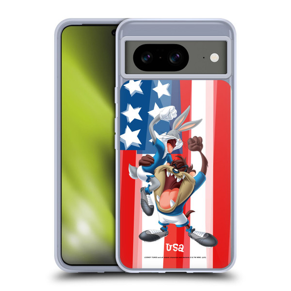Looney Tunes Flag Graphics USA Taz & Bugs Bunny Soft Gel Case for Google Pixel 8