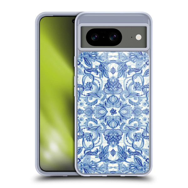 Micklyn Le Feuvre Floral Patterns Denim Blues Soft Gel Case for Google Pixel 8