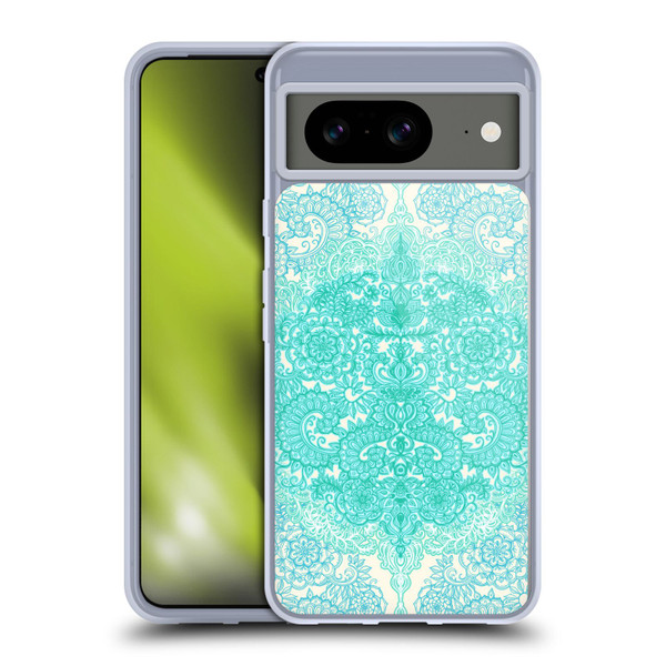 Micklyn Le Feuvre Floral Patterns Mint Green And Aqua Soft Gel Case for Google Pixel 8