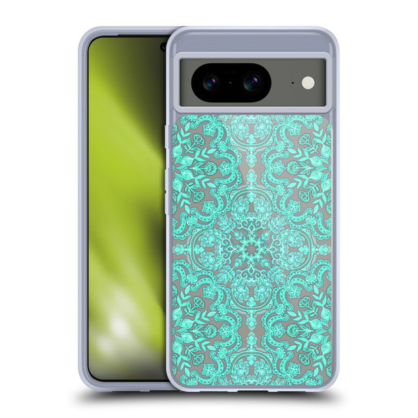 Micklyn Le Feuvre Floral Patterns Mint Green And Grey Soft Gel Case for Google Pixel 8