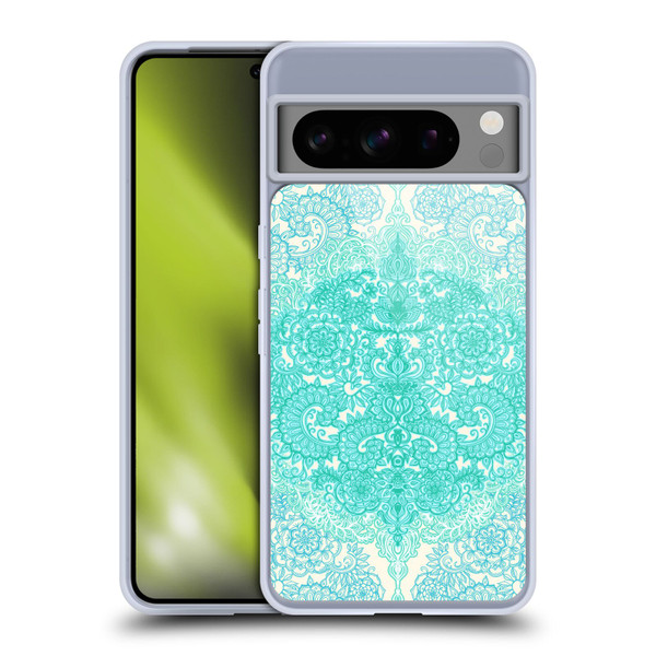 Micklyn Le Feuvre Floral Patterns Mint Green And Aqua Soft Gel Case for Google Pixel 8 Pro