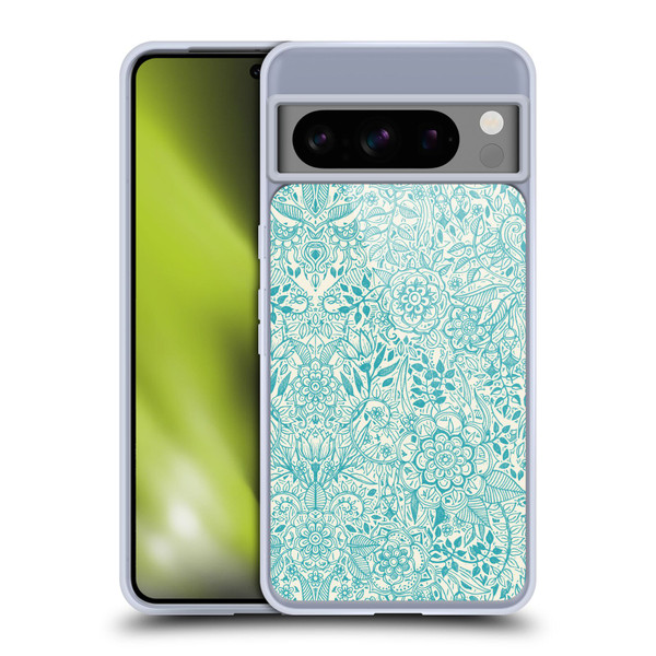 Micklyn Le Feuvre Floral Patterns Teal And Cream Soft Gel Case for Google Pixel 8 Pro