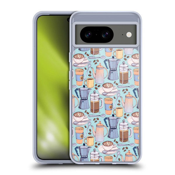 Micklyn Le Feuvre Patterns 2 Coffee Love On Blue Soft Gel Case for Google Pixel 8