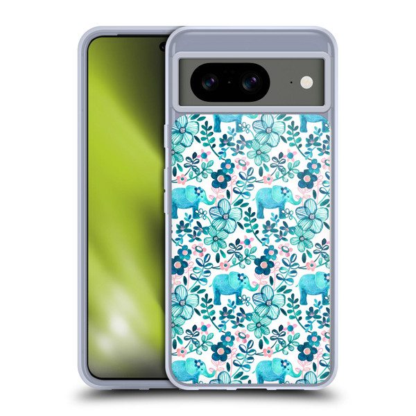 Micklyn Le Feuvre Patterns 2 Dusty Pink White And Teal Elephant Soft Gel Case for Google Pixel 8