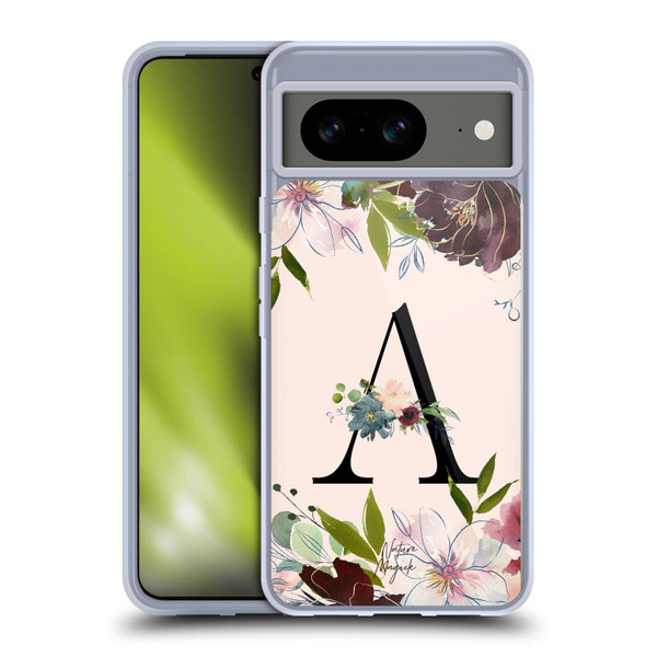 Nature Magick Rose Gold Flowers Monogram 1 Letter A Soft Gel Case for Google Pixel 8