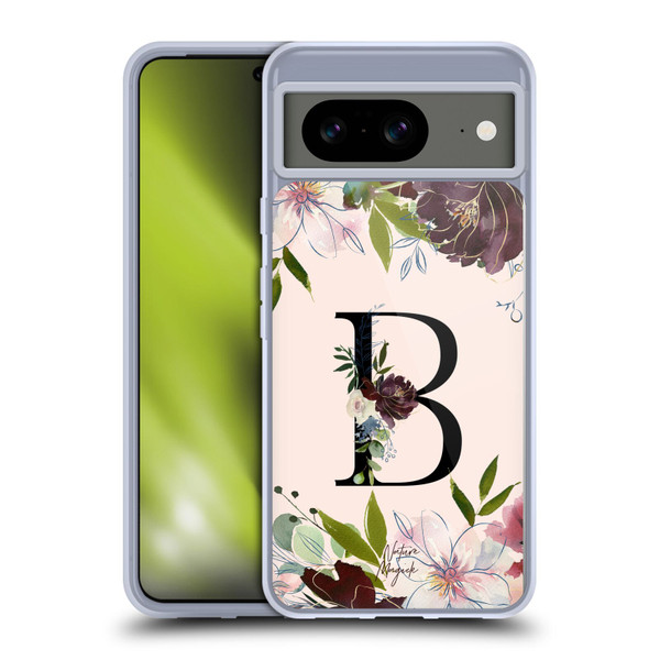 Nature Magick Rose Gold Flowers Monogram 1 Letter B Soft Gel Case for Google Pixel 8