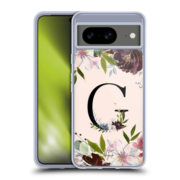 Nature Magick Rose Gold Flowers Monogram 1 Letter G Soft Gel Case for Google Pixel 8