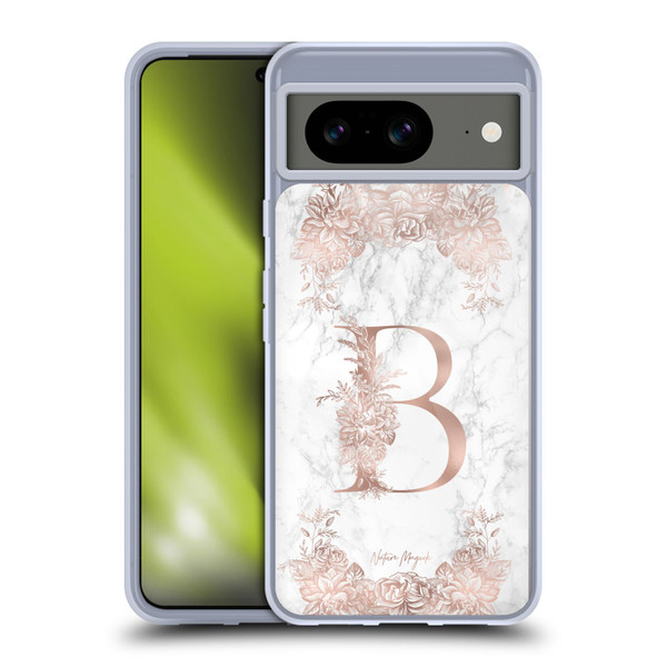 Nature Magick Rose Gold Marble Monogram Letter B Soft Gel Case for Google Pixel 8