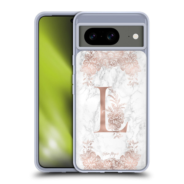 Nature Magick Rose Gold Marble Monogram Letter L Soft Gel Case for Google Pixel 8