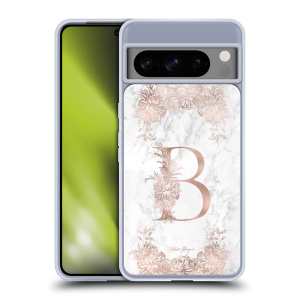 Nature Magick Rose Gold Marble Monogram Letter B Soft Gel Case for Google Pixel 8 Pro
