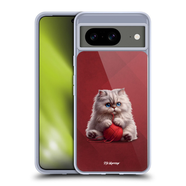 P.D. Moreno Play Cat Artwork Red Yarn Soft Gel Case for Google Pixel 8