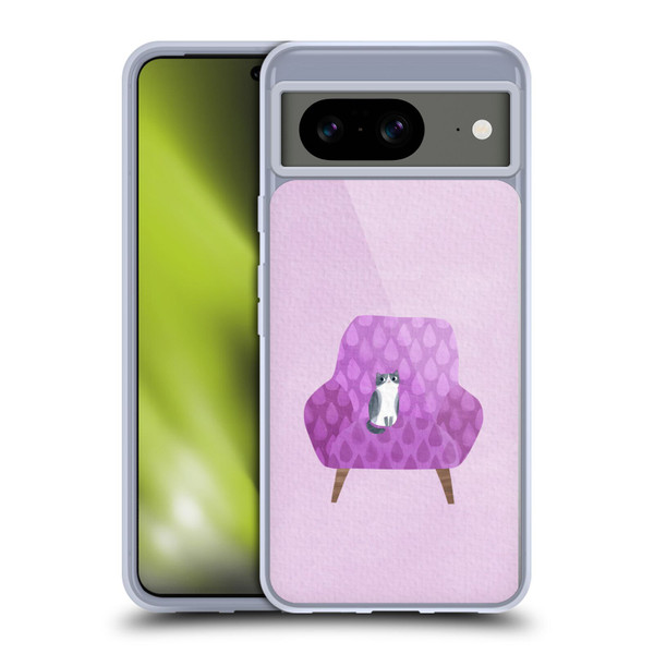 Planet Cat Arm Chair Lilac Chair Cat Soft Gel Case for Google Pixel 8