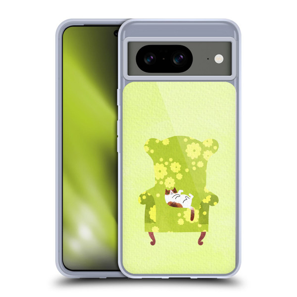 Planet Cat Arm Chair Lime Chair Cat Soft Gel Case for Google Pixel 8