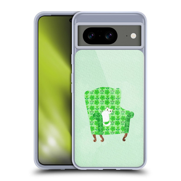 Planet Cat Arm Chair Spring Green Chair Cat Soft Gel Case for Google Pixel 8