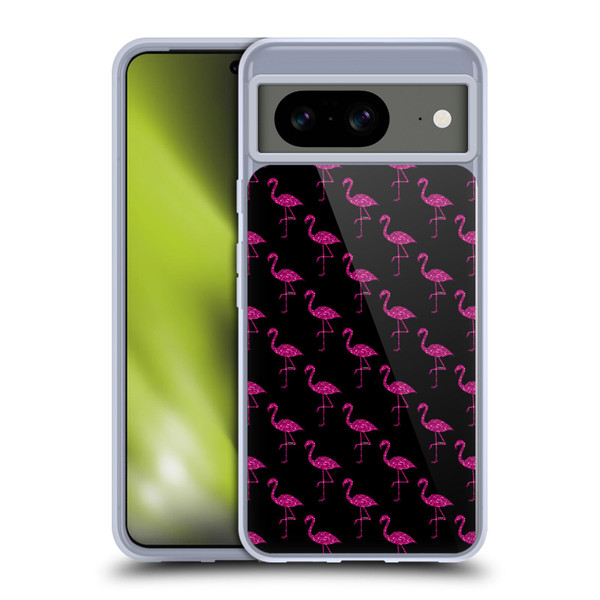 PLdesign Sparkly Flamingo Pink Pattern On Black Soft Gel Case for Google Pixel 8