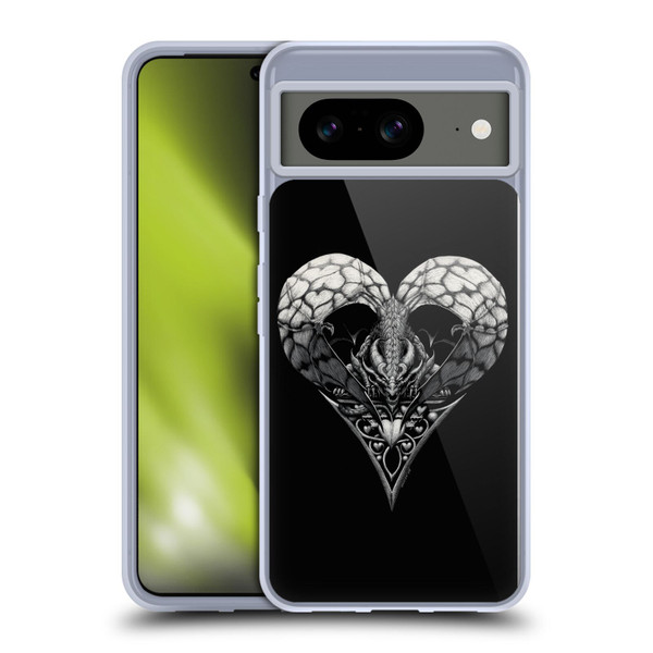 Stanley Morrison Black And White Gothic Dragon Heart Soft Gel Case for Google Pixel 8