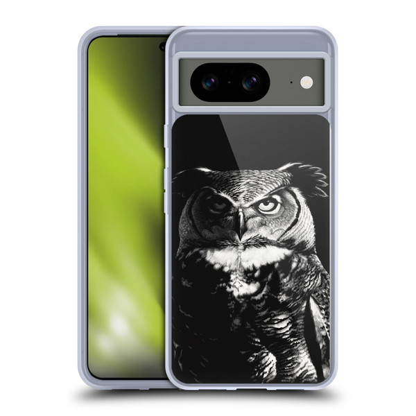 Stanley Morrison Black And White Great Horned Owl Soft Gel Case for Google Pixel 8