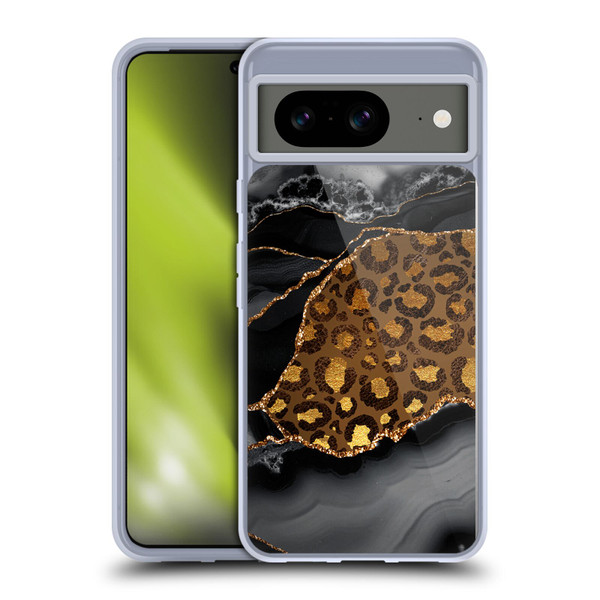 UtArt Wild Cat Marble Dark Gilded Leopard Soft Gel Case for Google Pixel 8
