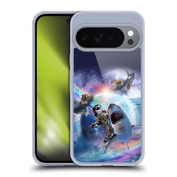 Random Galaxy Animals Space Cat Riding Shark Soft Gel Case for Google Pixel 10
