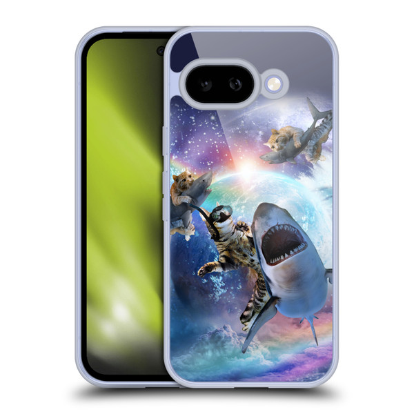 Random Galaxy Animals Space Cat Riding Shark Soft Gel Case for Google Pixel 9A