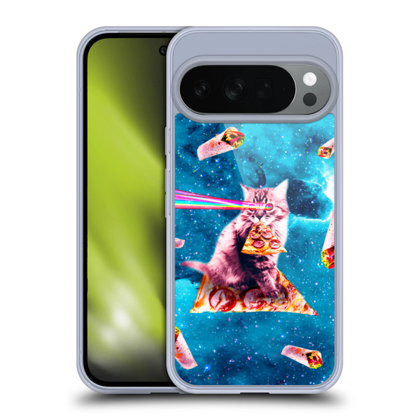 Random Galaxy Space Cat Lazer Eye & Pizza Soft Gel Case for Google Pixel 10