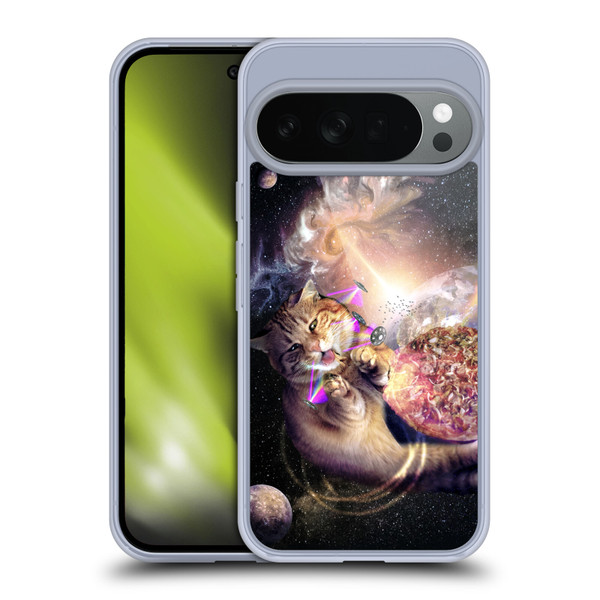 Random Galaxy Space Cat Reaching Big Pizza Soft Gel Case for Google Pixel 10