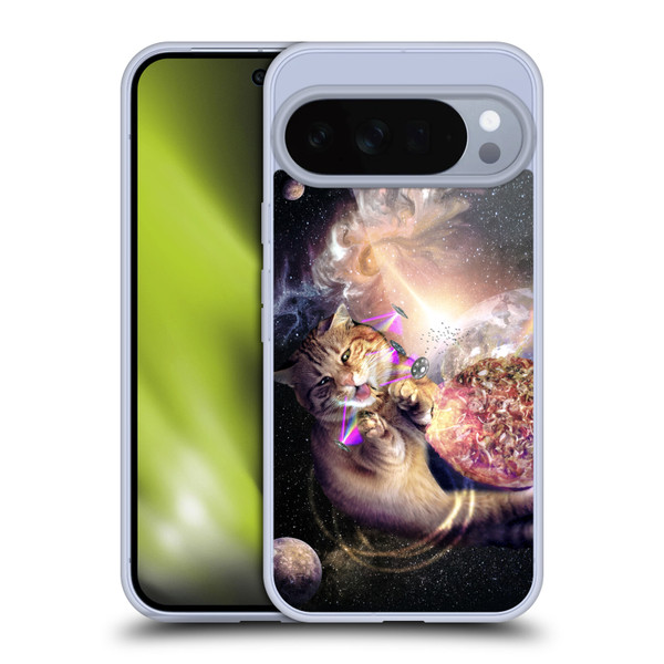 Random Galaxy Space Cat Reaching Big Pizza Soft Gel Case for Google Pixel 10 Pro XL