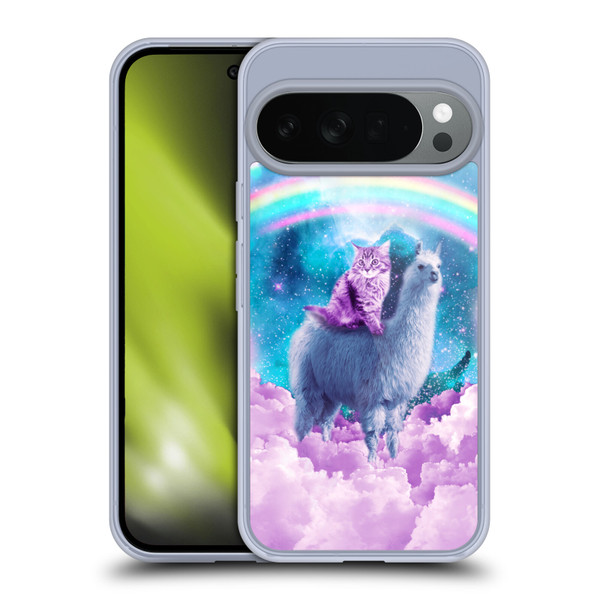 Random Galaxy Space Llama Cloudy Cat In Rainbow Soft Gel Case for Google Pixel 10