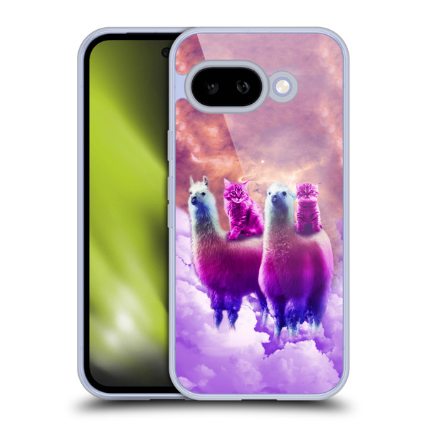 Random Galaxy Space Llama Galaxy Purple Cat Soft Gel Case for Google Pixel 9A