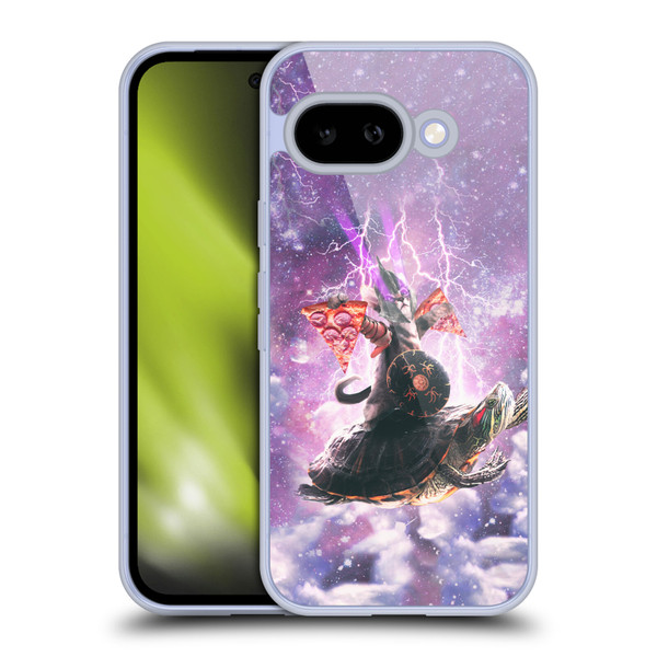 Random Galaxy Space Pizza Ride Lazer Cat Riding Turtle Soft Gel Case for Google Pixel 9A