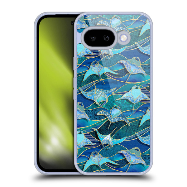 Micklyn Le Feuvre Flora And Fauna Patchwork Manta Rays in Blue Soft Gel Case for Google Pixel 9A
