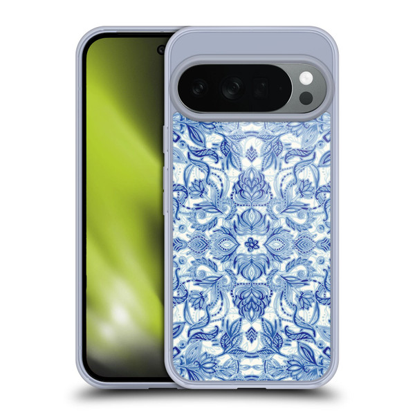 Micklyn Le Feuvre Floral Patterns Denim Blues Soft Gel Case for Google Pixel 10