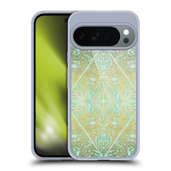 Micklyn Le Feuvre Floral Patterns Mint And Gold Soft Gel Case for Google Pixel 10