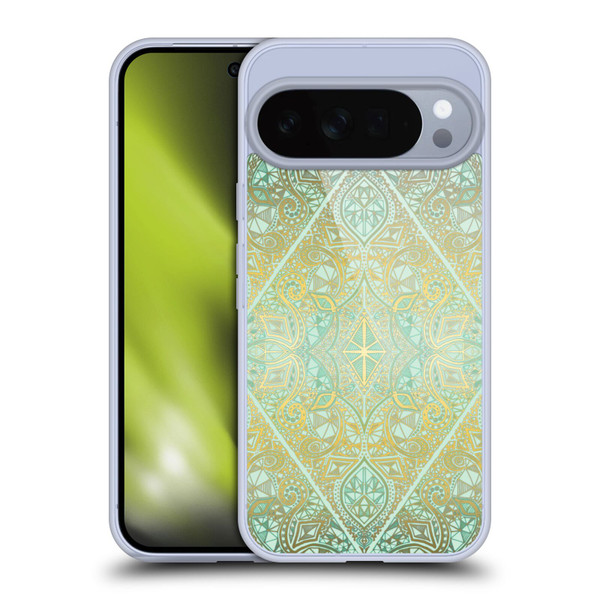 Micklyn Le Feuvre Floral Patterns Mint And Gold Soft Gel Case for Google Pixel 10 Pro XL