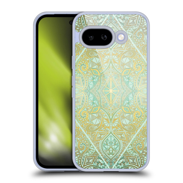 Micklyn Le Feuvre Floral Patterns Mint And Gold Soft Gel Case for Google Pixel 9A
