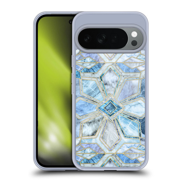 Micklyn Le Feuvre Marble Patterns Geometric Gilded Stone Tiles In Soft Blues Soft Gel Case for Google Pixel 10