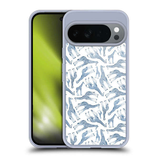 Micklyn Le Feuvre Wildlife Navy Giraffes On White Soft Gel Case for Google Pixel 10
