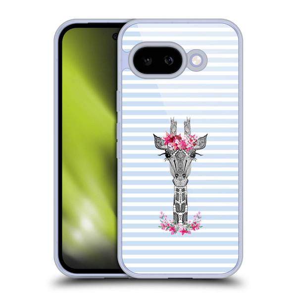Monika Strigel Flower Giraffe And Stripes Blue Soft Gel Case for Google Pixel 9A