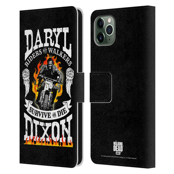 AMC The Walking Dead Daryl Dixon Biker Art Motorcycle Flames Leather Book Wallet Case Cover For Apple iPhone 11 Pro Max
