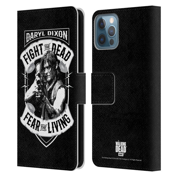 AMC The Walking Dead Daryl Dixon Biker Art RPG Black White Leather Book Wallet Case Cover For Apple iPhone 12 / iPhone 12 Pro