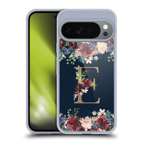 Nature Magick Floral Monogram Gold Navy Letter E Soft Gel Case for Google Pixel 10