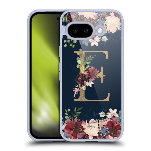 Nature Magick Floral Monogram Gold Navy Letter E Soft Gel Case for Google Pixel 9A